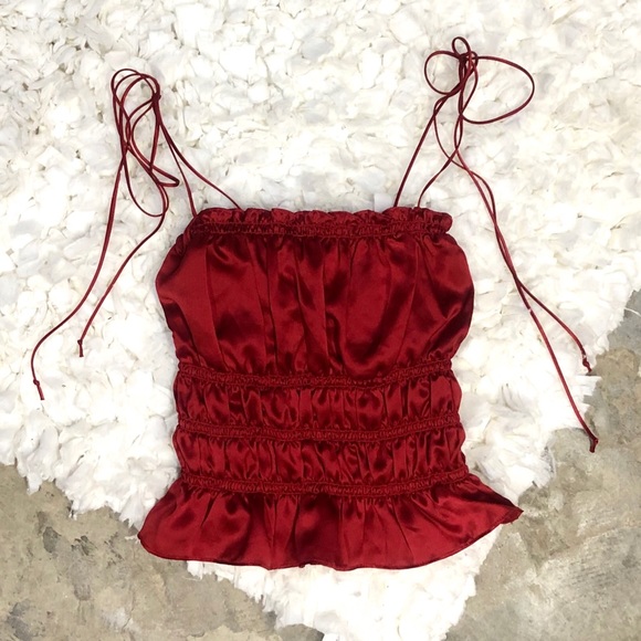 Reformation Tops - Reformation Viviana Silk Red Ruched Top